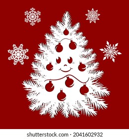 Merry Christmas tree stencil for cutting with Christmas decorations