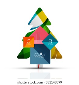 Feliz árbol de Navidad con infografías paso y opción. Ilustración vectorial. Concepto de Navidad y Año Nuevo