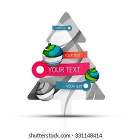 Merry Christmas tree with step and option infographics. Vector illustration. Christmas and New Year concept