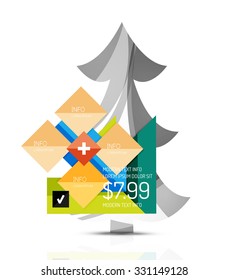 Merry Christmas tree with step and option infographics. Vector illustration. Christmas and New Year concept