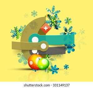 Frohe Weihnachtsbaum mit Schritt und Option Infografiken. Vektorgrafik. Weihnachts- und Neujahrskonzept