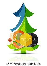 Merry Christmas tree with step and option infographics. Vector illustration. Christmas and New Year concept