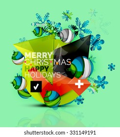 Merry Christmas tree with step and option infographics. Vector illustration. Christmas and New Year concept