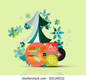 Merry Christmas tree with step and option infographics. Vector illustration. Christmas and New Year concept