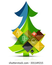 Merry Christmas tree with step and option infographics. Vector illustration. Christmas and New Year concept