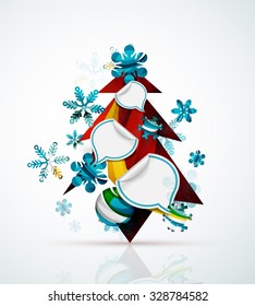 Merry Christmas tree with stickers. Holiday concept
