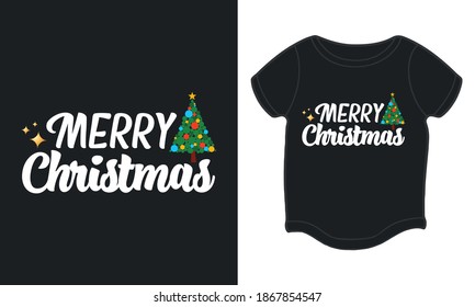 "Merry Christmas Tree" typography Christmas t-shirt design.
