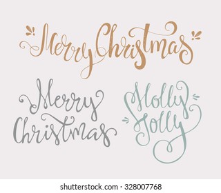 Merry Christmas - tree unique xmas design elements isolated on white backgground. Great design element for congratulation cards, banners and flyers.