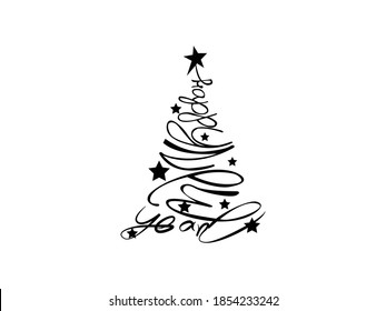 Merry Christmas Tree Vector illustration. Happy New Year happy new year typography sign, for graphic, sale, Text