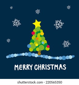 Merry Christmas with tree vector illustration