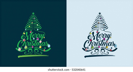 Merry Christmas Tree Vector Silhouette Design on Light and Dark Background, Line art Style Vintage Creative Isolated Vector Ideal for Poster, Banner, Invitation, Party, Web, Page