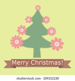 Merry Christmas Tree vintage design greeting card background vector 