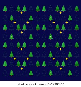 Merry Christmas trees pattern. Vector illustration.