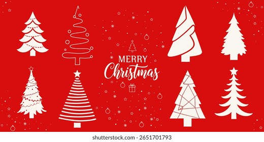 Fondo rojo de los árboles de feliz Navidad. Vector festivo de Festiva.