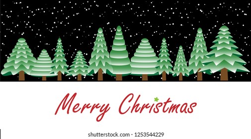 Merry Christmas. Christmas trees and snow. 