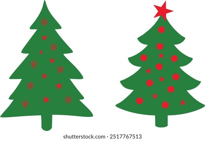 Merry christmas trees and stars balls vector