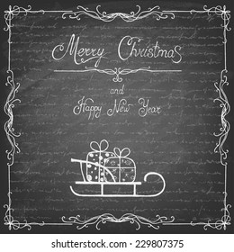 Merry Christmas.  Trendy Design Template on blackboard. Vector  illustration.