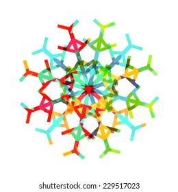 Merry Christmas trendy snowflake made with colorful triangles composition. Snowflake symbol. Vector illustration.