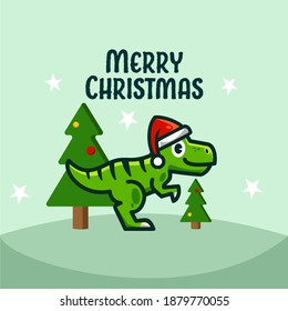 merry Christmas t-rex dinosaur illustration vector concept banner background for banner, advertisement, card