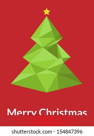 Merry Christmas triangle tree design greeting card - vector illustration
