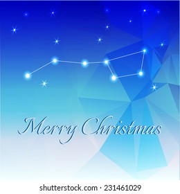 Merry Christmas, triangular blue background with Ursa Major constellation