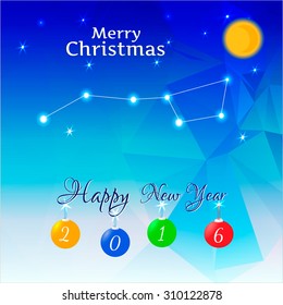 Merry Christmas, triangular blue background with Ursa Major constellation