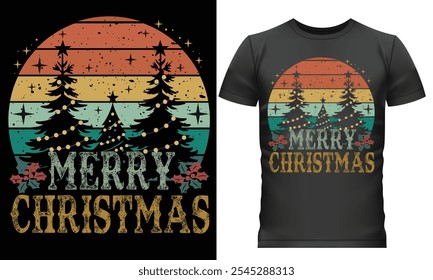Merry Christmas T-Shirt Design – Festive Holiday  ventage t shirt design.