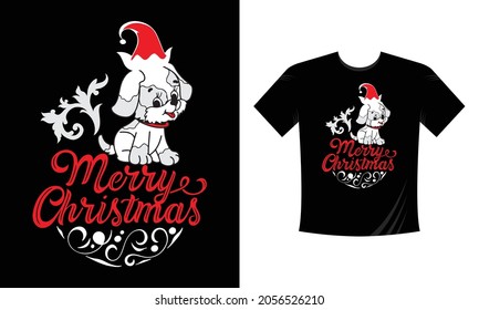 Merry Christmas T-Shirt Design Template Vector eps - Greeting card. Hand drawn lettering for Xmas greetings cards, invitations. Good for t-shirt, mug, gifts. Baby clothes.