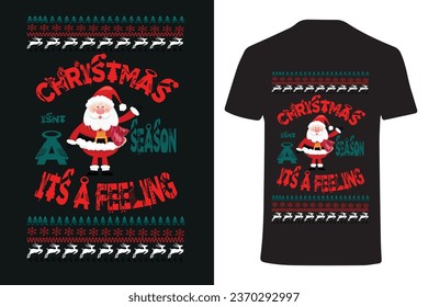 Merry Christmas T-Shirt Design Template with Christmas tree and Christmas pattern for Christmas Celebration