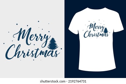 Merry Christmas T-shirt Design with Christmas tree vector