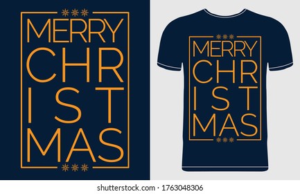 Merry Christmas T-shirt Design. Vector Illustration For T-shirt, Poster, Greeting, Print Template, Banner, Flyer, Mug, Poster. Seasonal Greetings in a Blue Background.