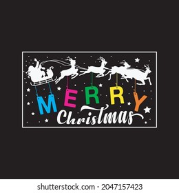 Merry Christmas tshirt design vector, black background