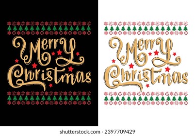 Merry Christmas tshirt design vector, black background