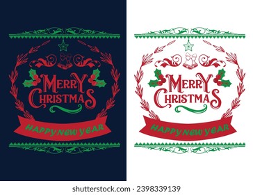 Merry Christmas tshirt design vector, black background