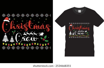 Merry Christmas t-shirt design vector template. Christmas design black t shirts perfect. Ready for Christmas gift and Santa Claus cards. Graphic design print and any poster, banner, clothes. 