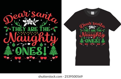 Merry Christmas t-shirt design vector template. Christmas design black t shirts perfect. Ready for Christmas gift and Santa Claus cards. Graphic design print and any poster, banner, clothes. 
