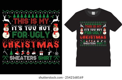 Merry Christmas t-shirt design vector template. Christmas design black t shirts perfect. Ready for Christmas gift and Santa Claus cards. Graphic design print and any poster, banner, clothes. 