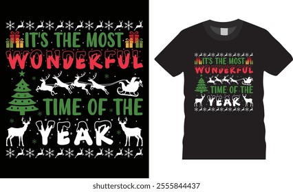 Merry Christmas t-shirt design vector template. Christmas design black t shirts perfect. Ready for Christmas gift and Santa Claus cards. Graphic design print and any poster, banner, clothes.