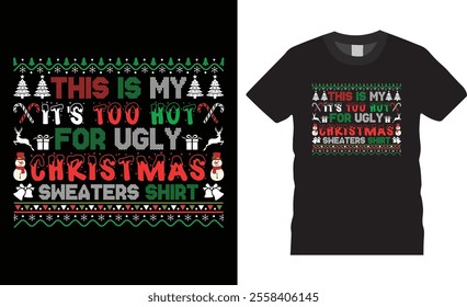 Merry Christmas t-shirt design vector template. Christmas design black t shirts perfect. Ready for Christmas gift and Santa Claus cards. Graphic design print and any poster, banner, clothes.