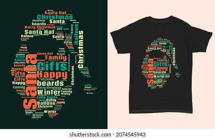 Merry Christmas T-shirt Santa Face Shape Cloud Design