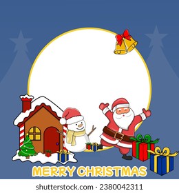 merry Christmas Twibbon design, santa and snowman in blue background