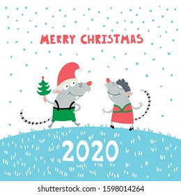 Merry Christmas. Two christmas rats for your design.