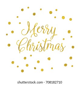 Merry Christmas Type - Gold Text Isolated on White Background, Hand Painted Letter, Xmas Lettering