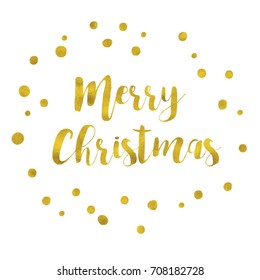 Merry Christmas Type - Gold Text Isolated on White Background, Hand Painted Letter, Xmas Lettering