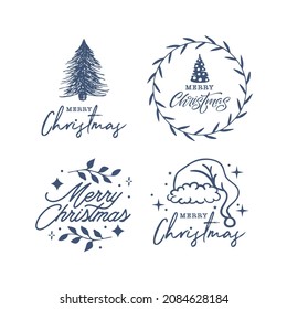 Merry Christmas Typeprogyraph with Christmas Decorations, Christmas Tree, Santa hat, Christmas Stars, Winter