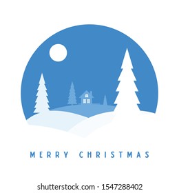 Merry Christmas and typhography vector design for greeting cards and poster. Merry Christmas hand lettering. Christmas with winter landscape with snowflakes,light and house. Vector illustration.