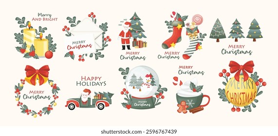 Merry Christmas typogaphy set vector