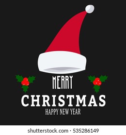 Merry Christmas Typographic Background with Hat Santa Claus