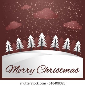 Merry Christmas Typographic Design With Winter Landscape