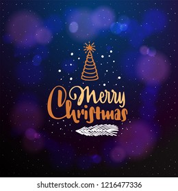 Merry Christmas typographic emblem. Vector logo handmade lettering and calligraphy, text design. Usable for banners, greeting cards, gifts etc.